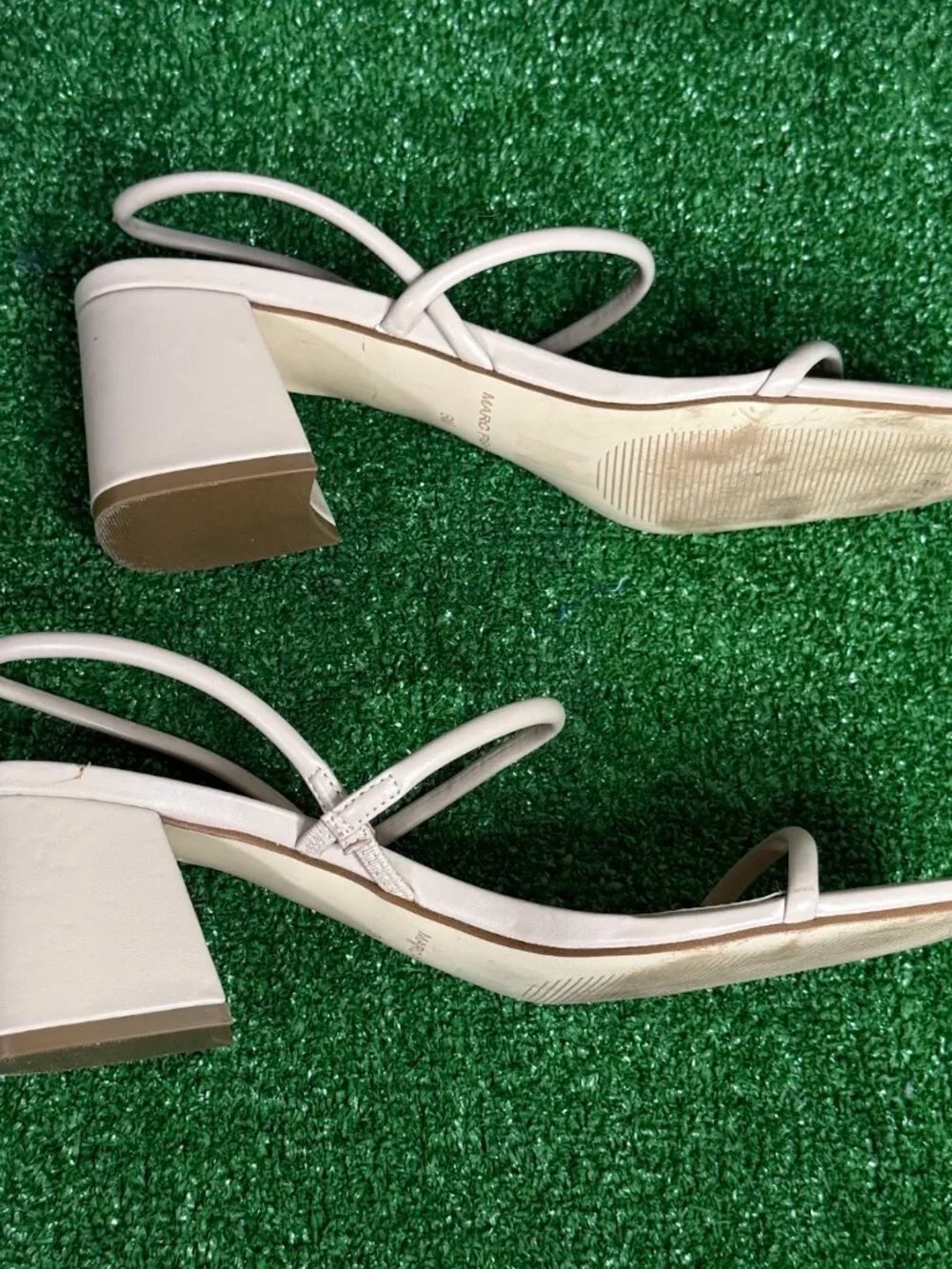 Marc Fisher Galvin Beige Single Strap Block Heel Square Toe Sandals Size 8M